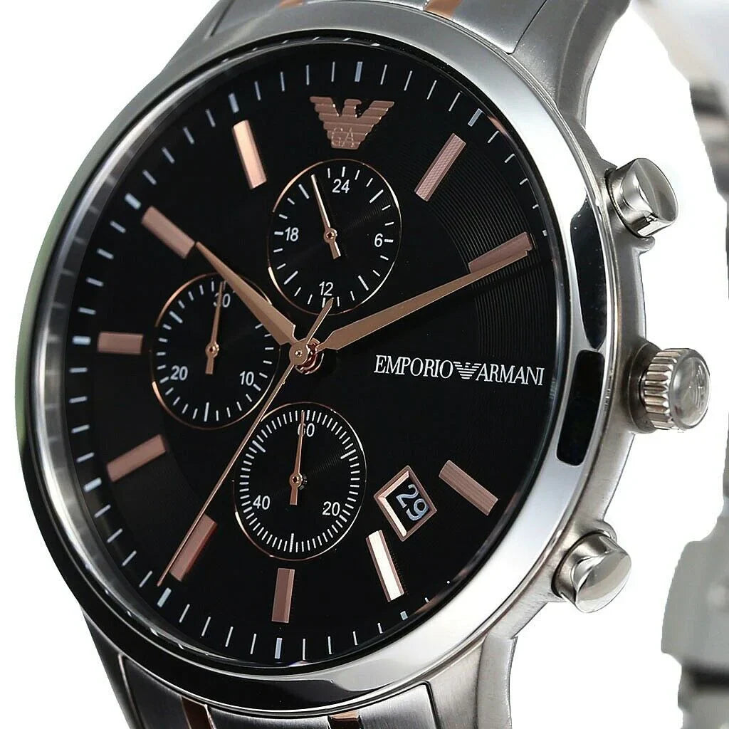 EMPORIO ARMANI AR11165 SILVER/ROSE GOLD - BLACK CHRONO
